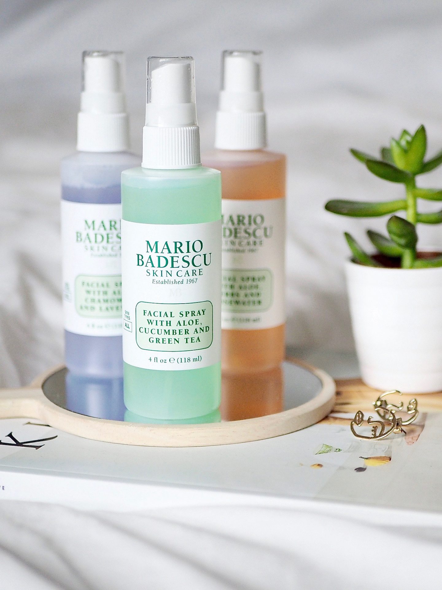 review of the cult skin care products Mario Badescu facial sprays in rosewater, green tea and lavender. A face spray for every skin care need and also acts as a great setting spray too... www.ayelined.com